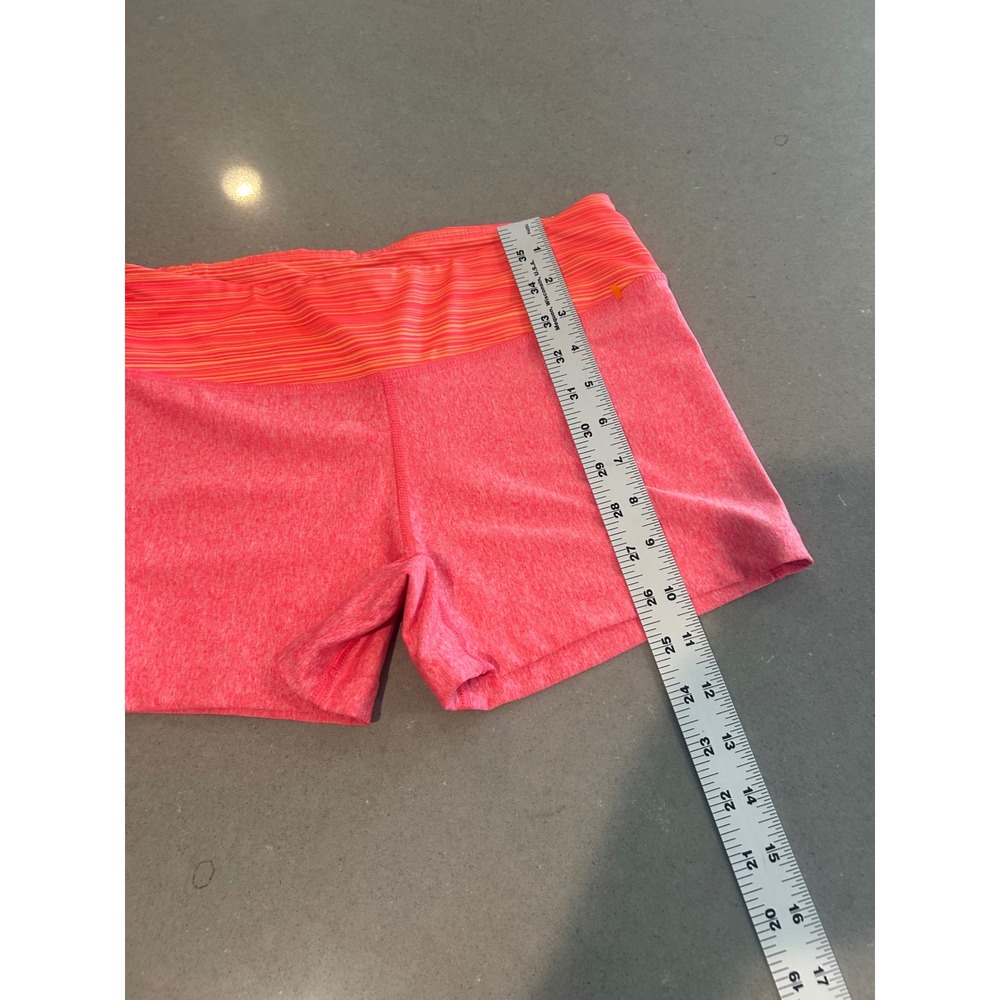 Under Armour HeatGear Fitted Athletic Shorts Pink Orange Striped Waist Womens SM - Picture 2 of 5
